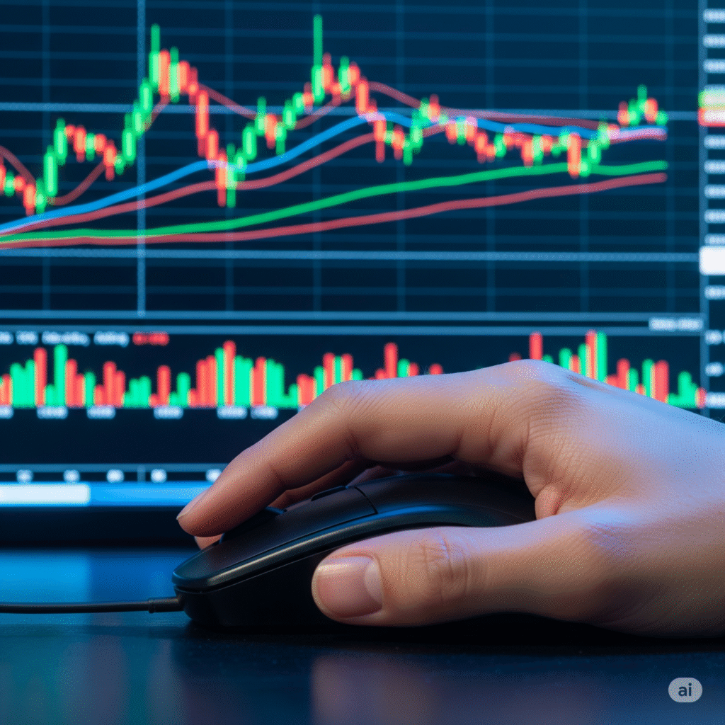 Invertir en Forex, graficas de trading, mano con maouse