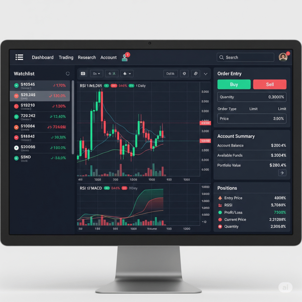 Invertir en Forex, graficos, pantalla de pc con panel de trading